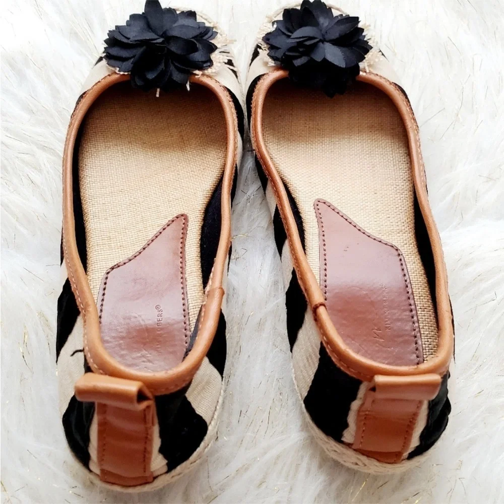 Kim Rogers Black and White Espadrilles with Striped Pattern Size 7.5